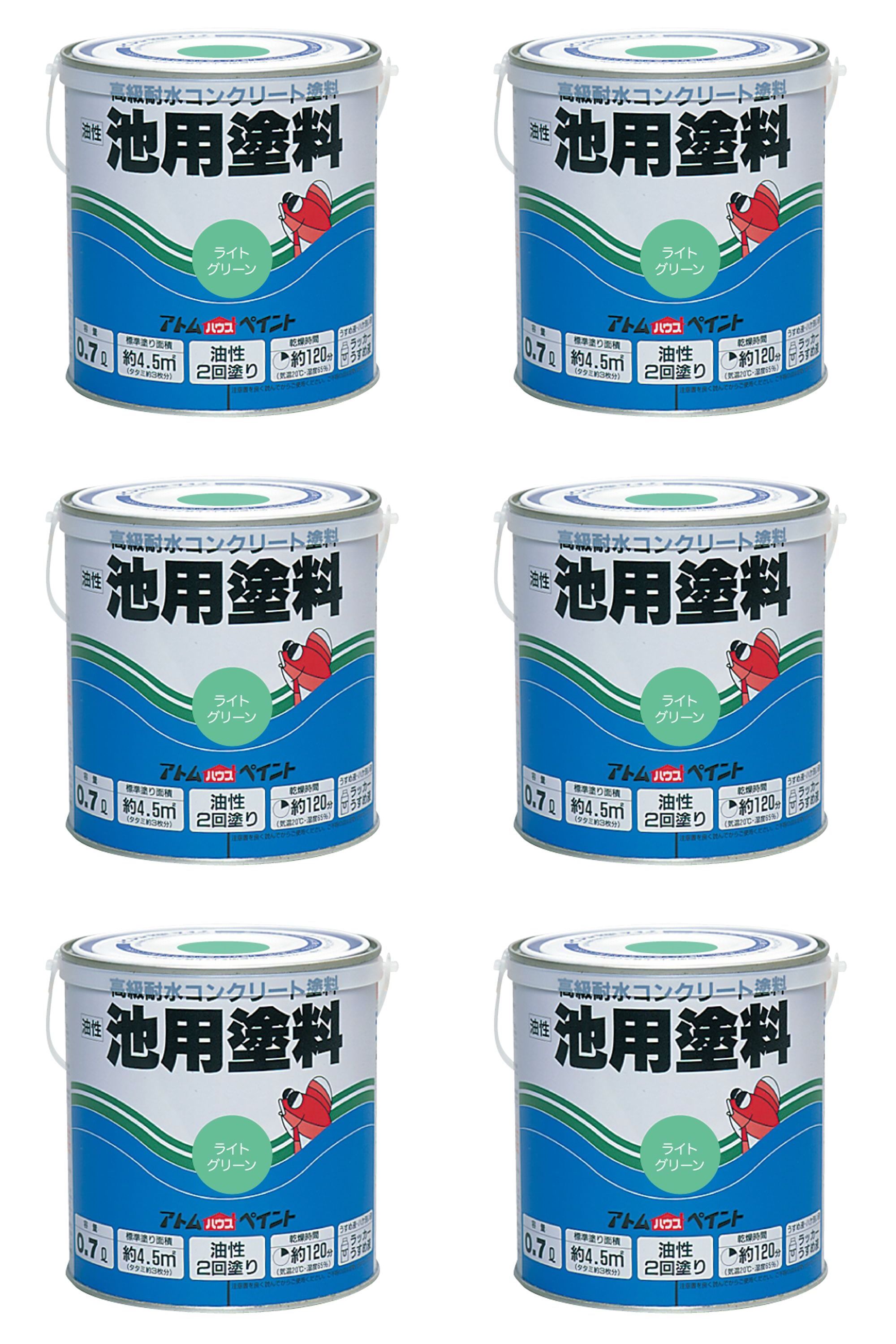 アトムハウスペイント 油性池用塗料0.7L ライトグリーン 6缶セット