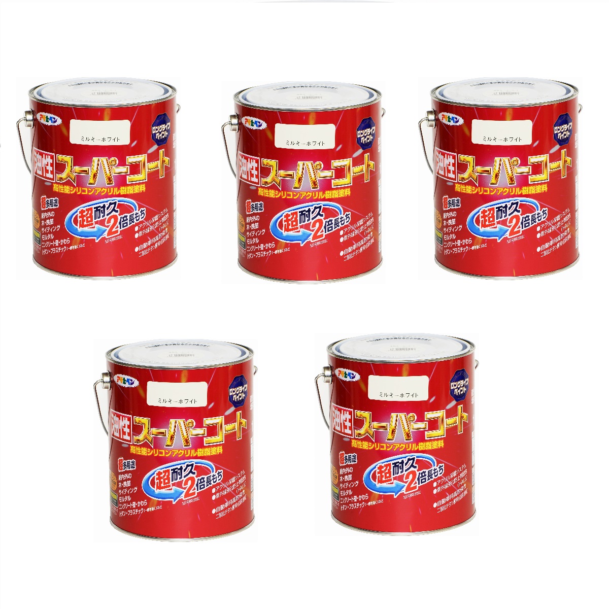 アサヒペン 油性スーパーコート 1.6L ミルキーホワイト 5缶セット|buckteeth shop 店