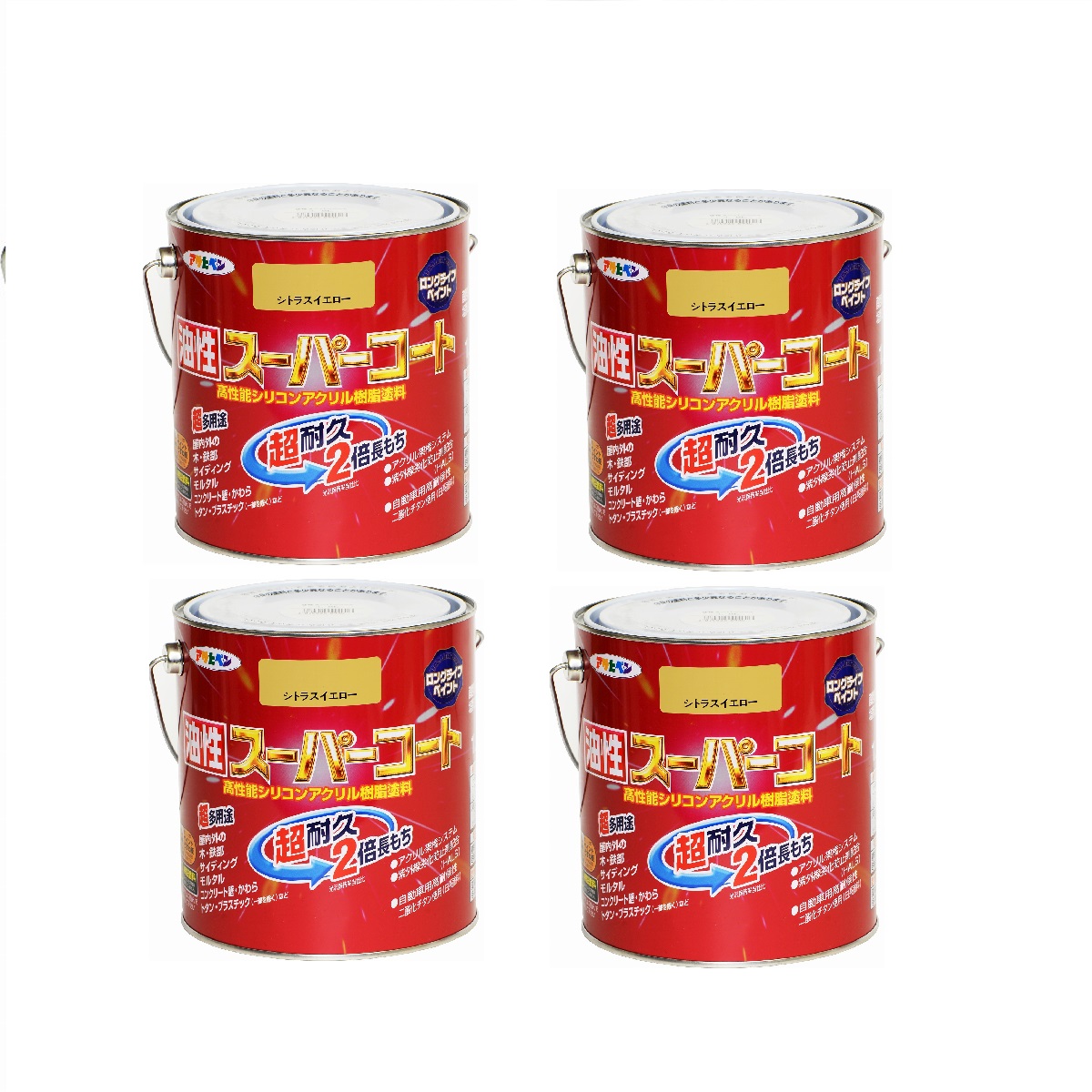 アサヒペン 油性スーパーコート １．６Ｌ シトラスイエロー 4缶セット｜buckteeth shop 店