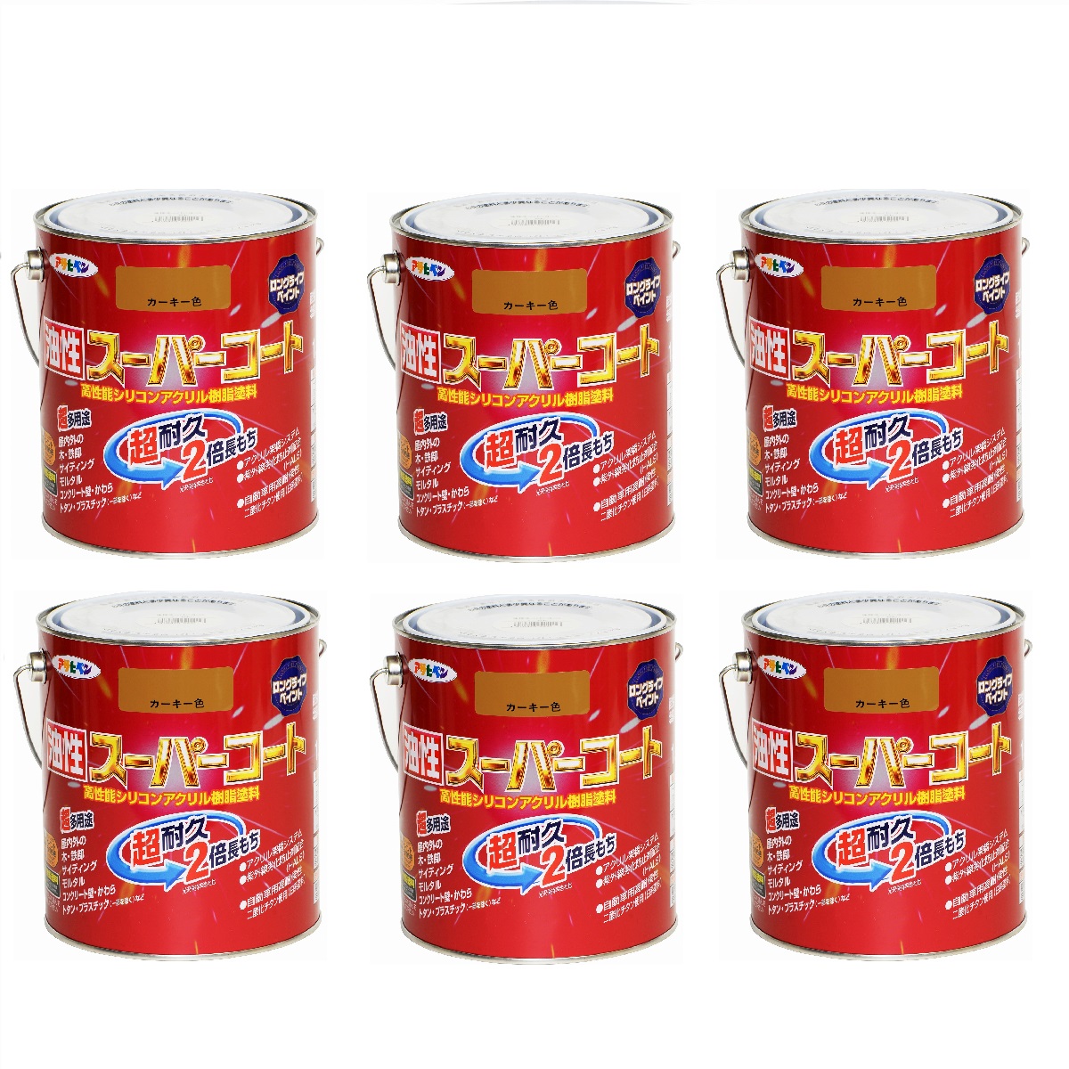 アサヒペン 油性スーパーコート １．６Ｌ カーキー 6缶セット