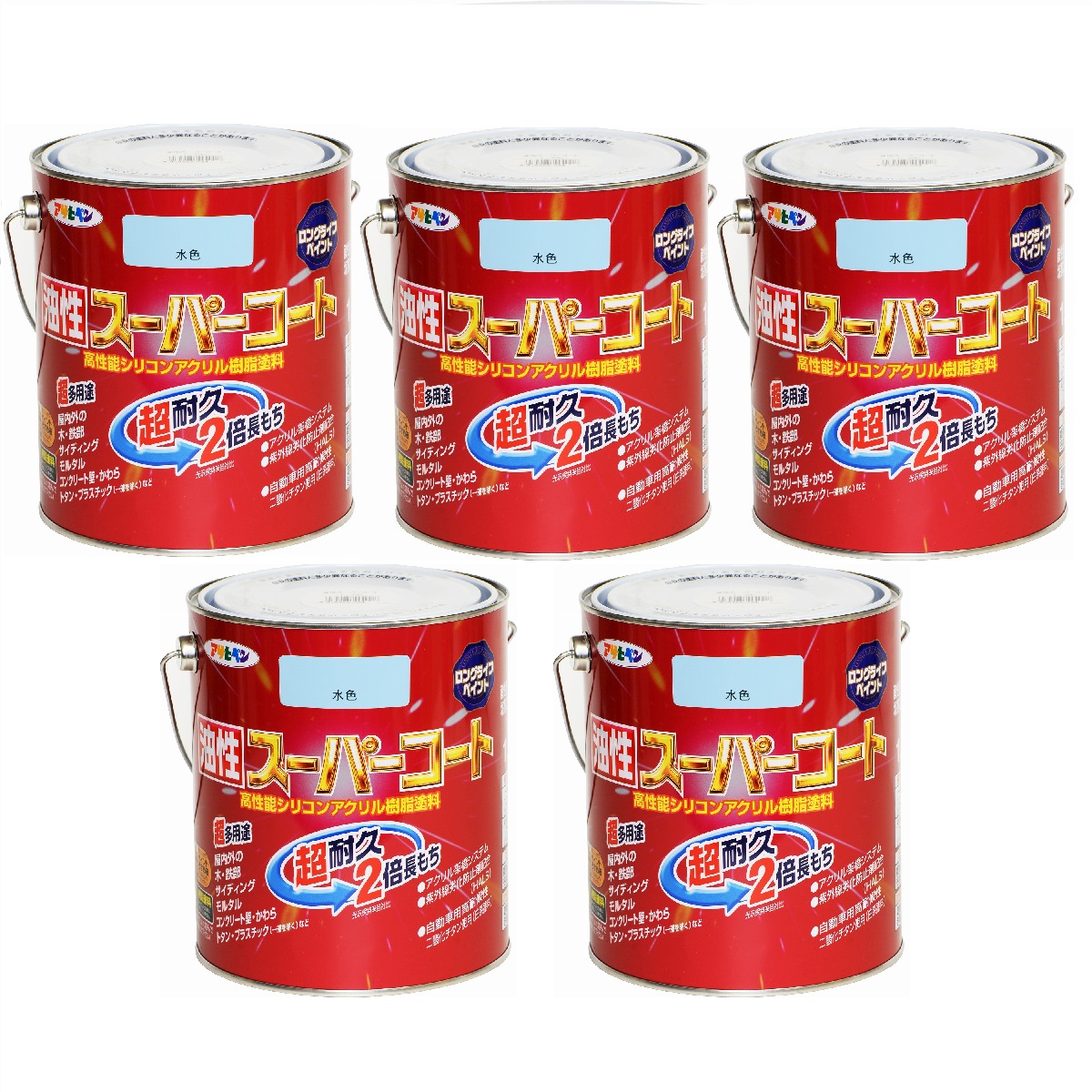 アサヒペン 油性スーパーコート １．６Ｌ 水色 5缶セット