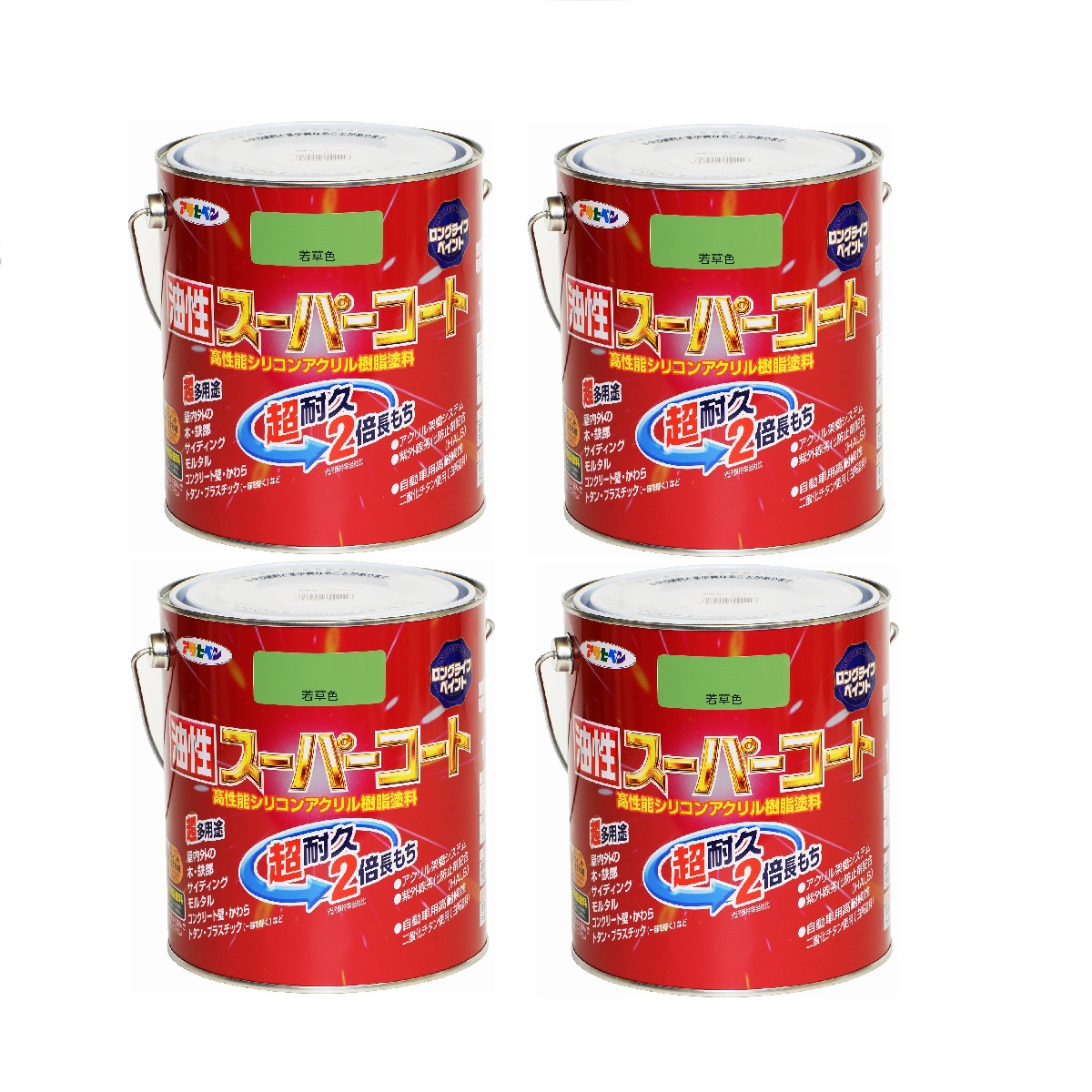 アサヒペン 油性スーパーコート １．６Ｌ 若草色 4缶セット