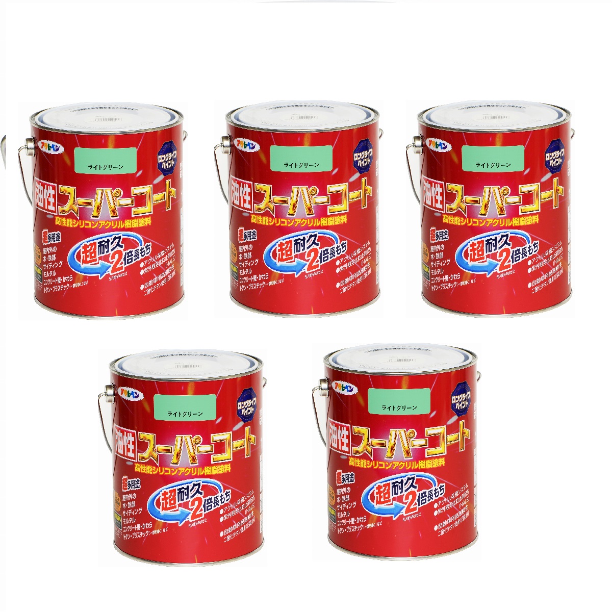 アサヒペン 油性スーパーコート １．６Ｌ ライトグリーン 5缶セット