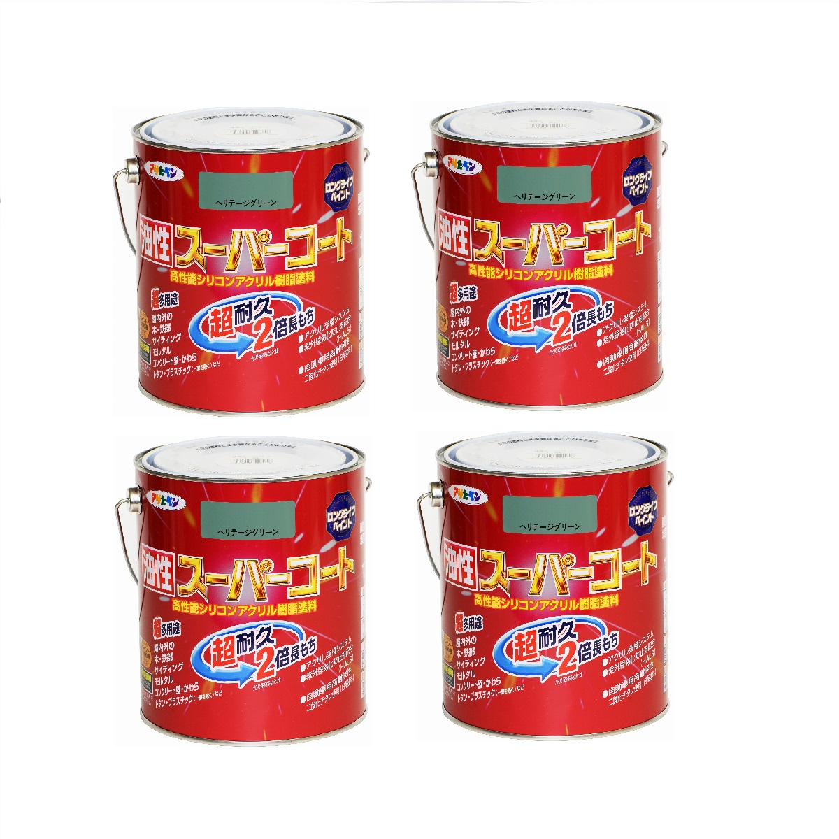 アサヒペン 油性スーパーコート １．６Ｌ ヘリテージグリーン 4缶セット｜buckteeth shop 店