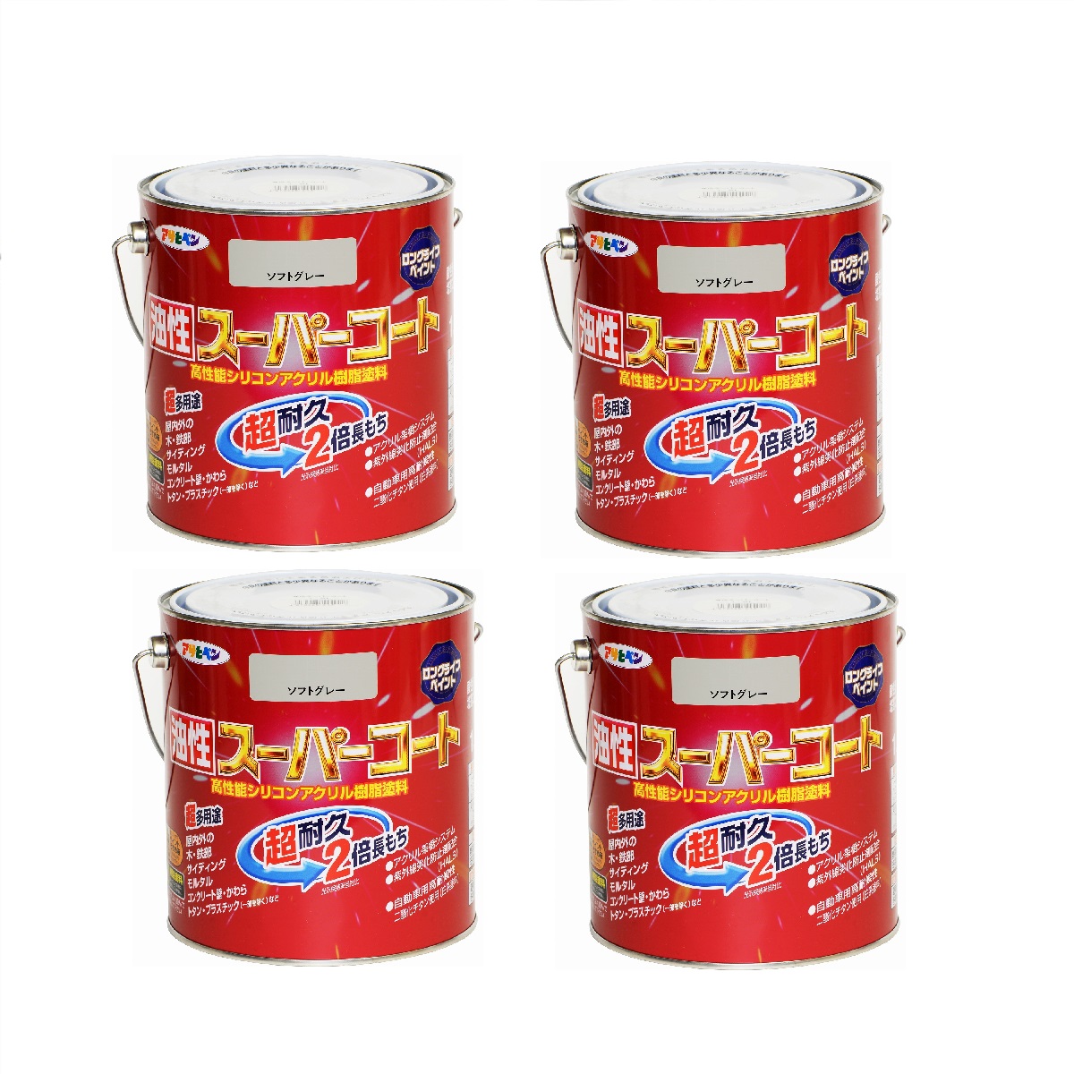 アサヒペン 油性スーパーコート １．６Ｌ ソフトグレー 4缶セット