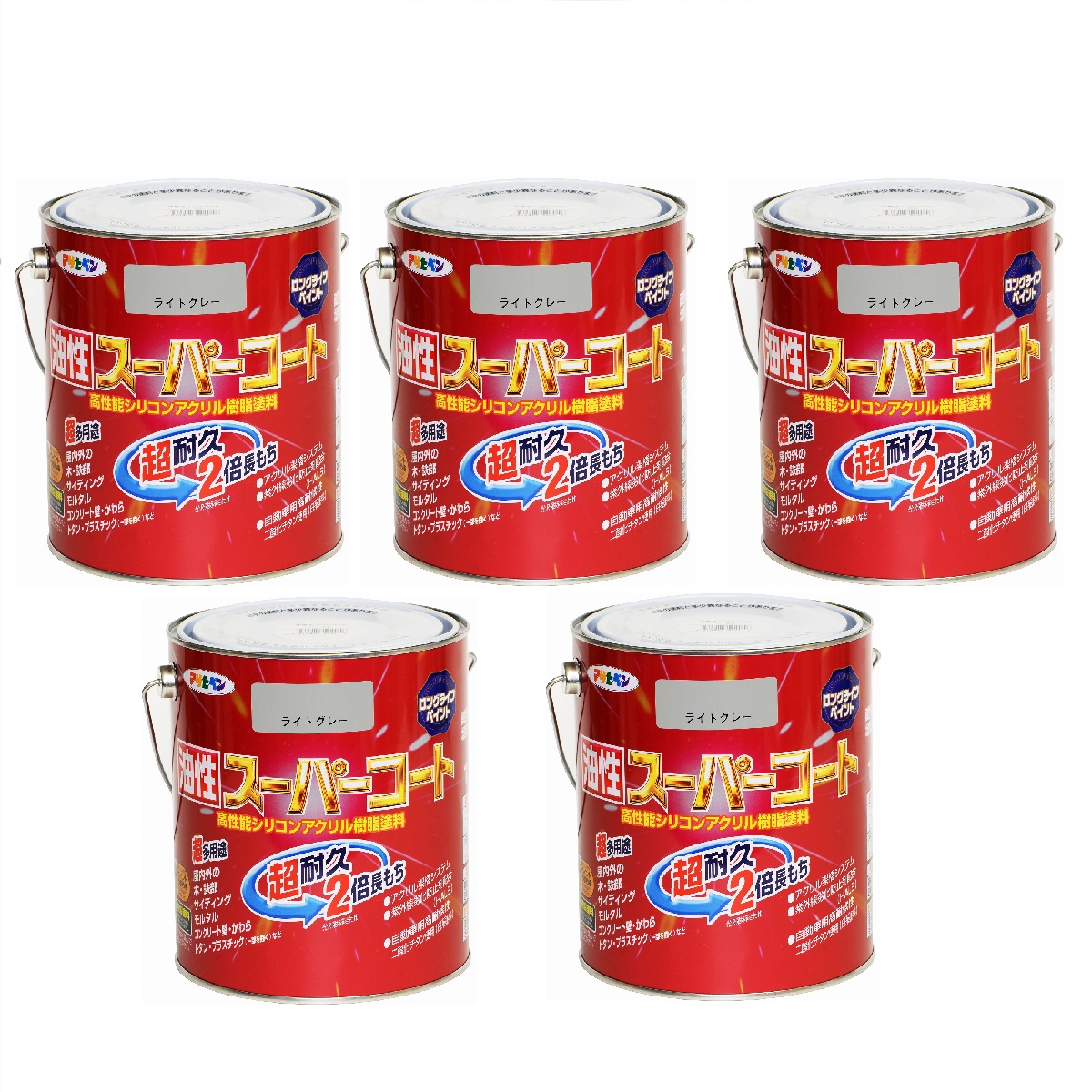 アサヒペン 油性スーパーコート １．６Ｌ ライトグレー 5缶セット