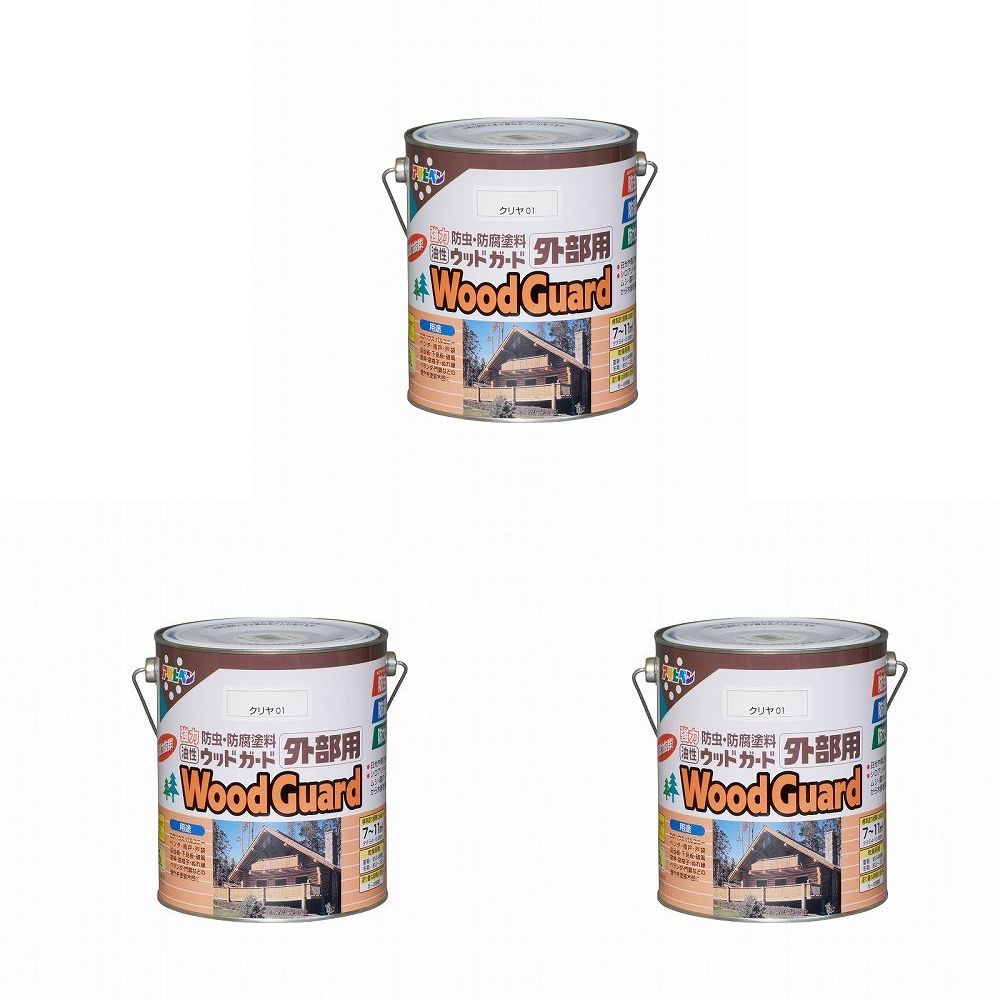 アサヒペン ウッドガード外部用 1.6L クリヤ 01 3缶セット|buckteeth shop 店