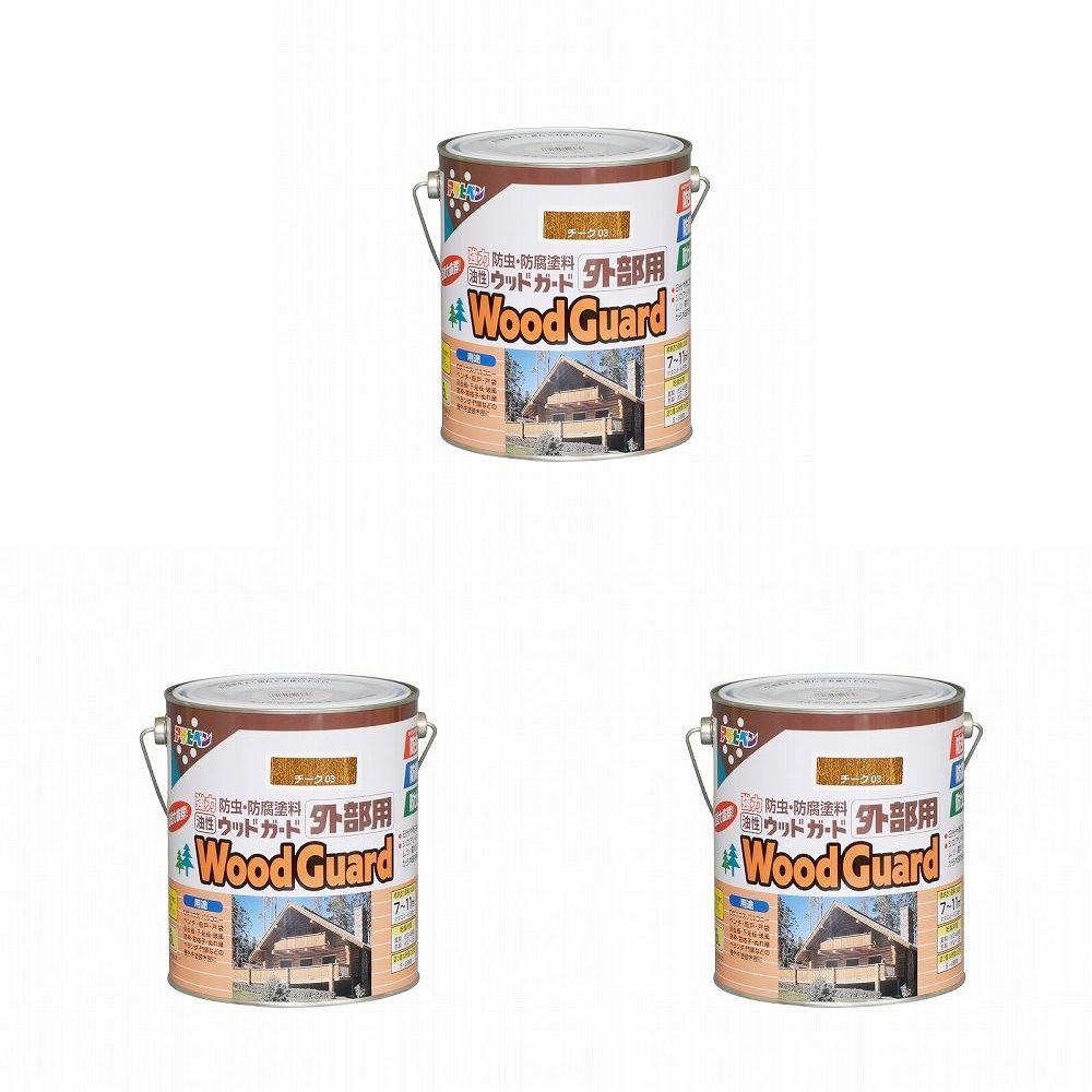 アサヒペン　ウッドガード外部用　１．６Ｌ　チーク 3缶セット｜buckteeth shop 店 14,078円