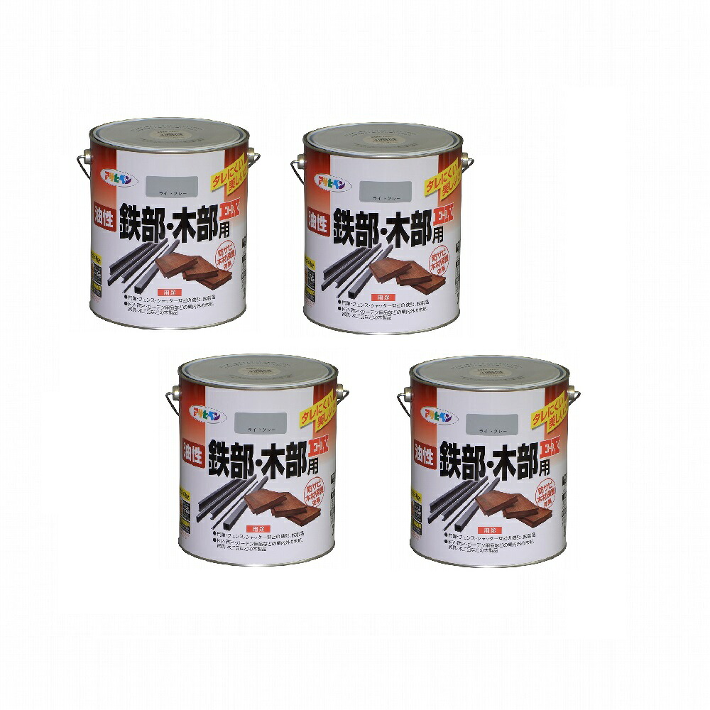 アサヒペン 油性鉄部・木部用ＥＸ ３Ｌ ライトグレー 4缶セット｜buckteeth shop 店