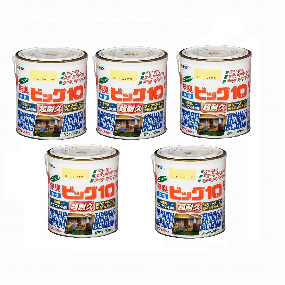 アサヒペン 水性ビッグ１０多用途 １．６Ｌ ２０７ニースイエロー 5缶セット｜buckteeth shop 店