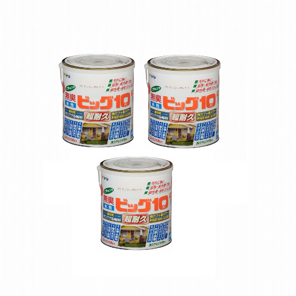 アサヒペン 水性ビッグ１０多用途 １．６Ｌ ２２０アッシュホワイト 3缶セット｜buckteeth shop 店