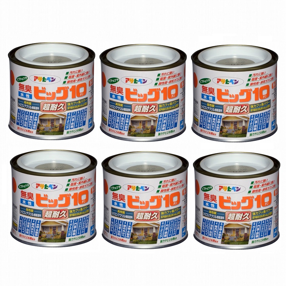 アサヒペン 水性ビッグ１０多用途 １／５Ｌ ２３３ウィローグリーン 6缶セット
