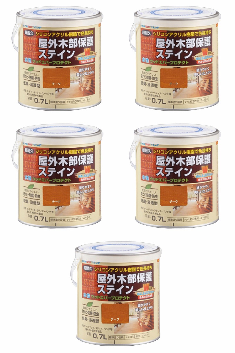 アトムハウスペイント 水性ウッドエバープロテクト 0.7L チーク 5缶セット｜buckteeth shop 店