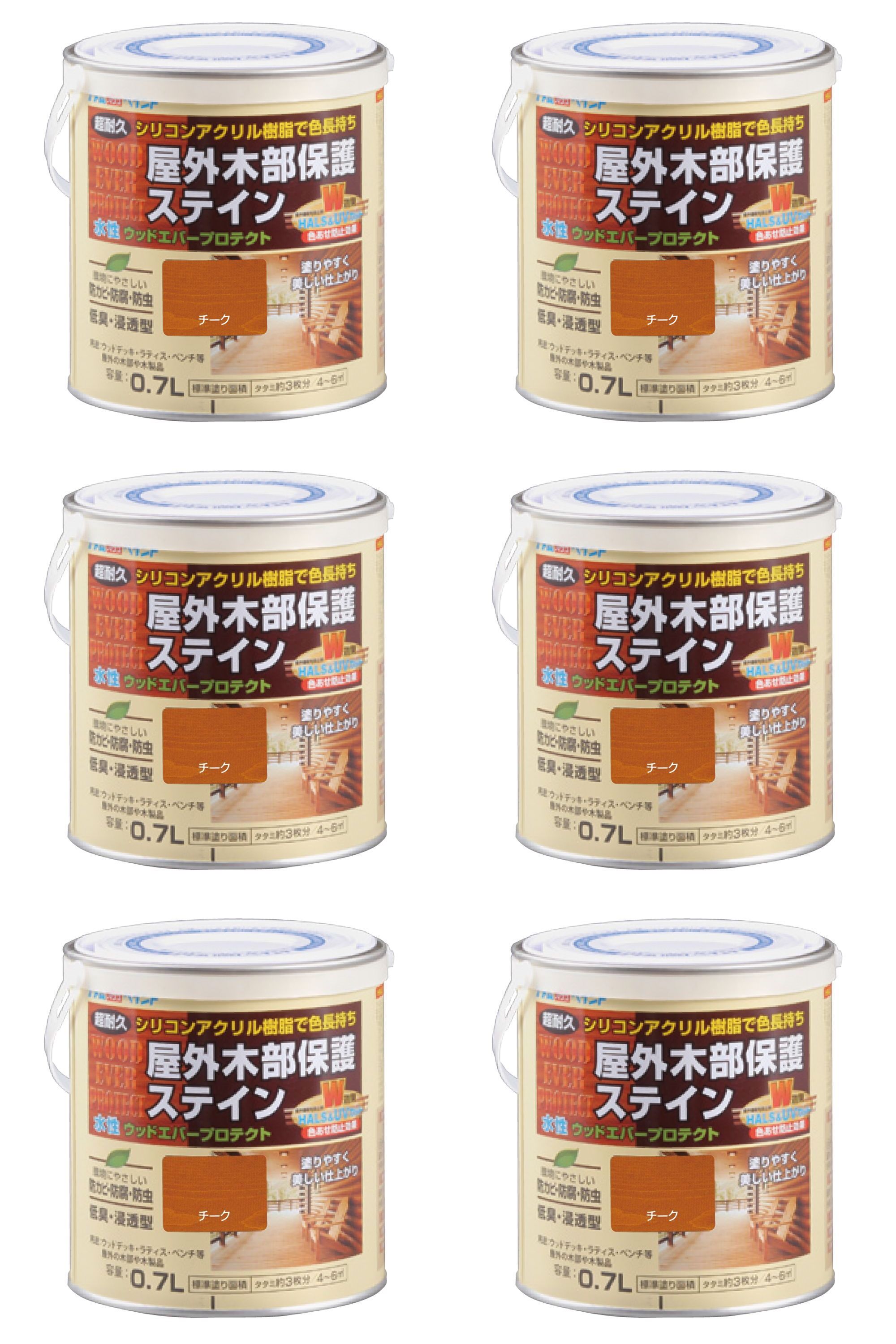 アトムハウスペイント 水性ウッドエバープロテクト 0.7L チーク 6缶セット