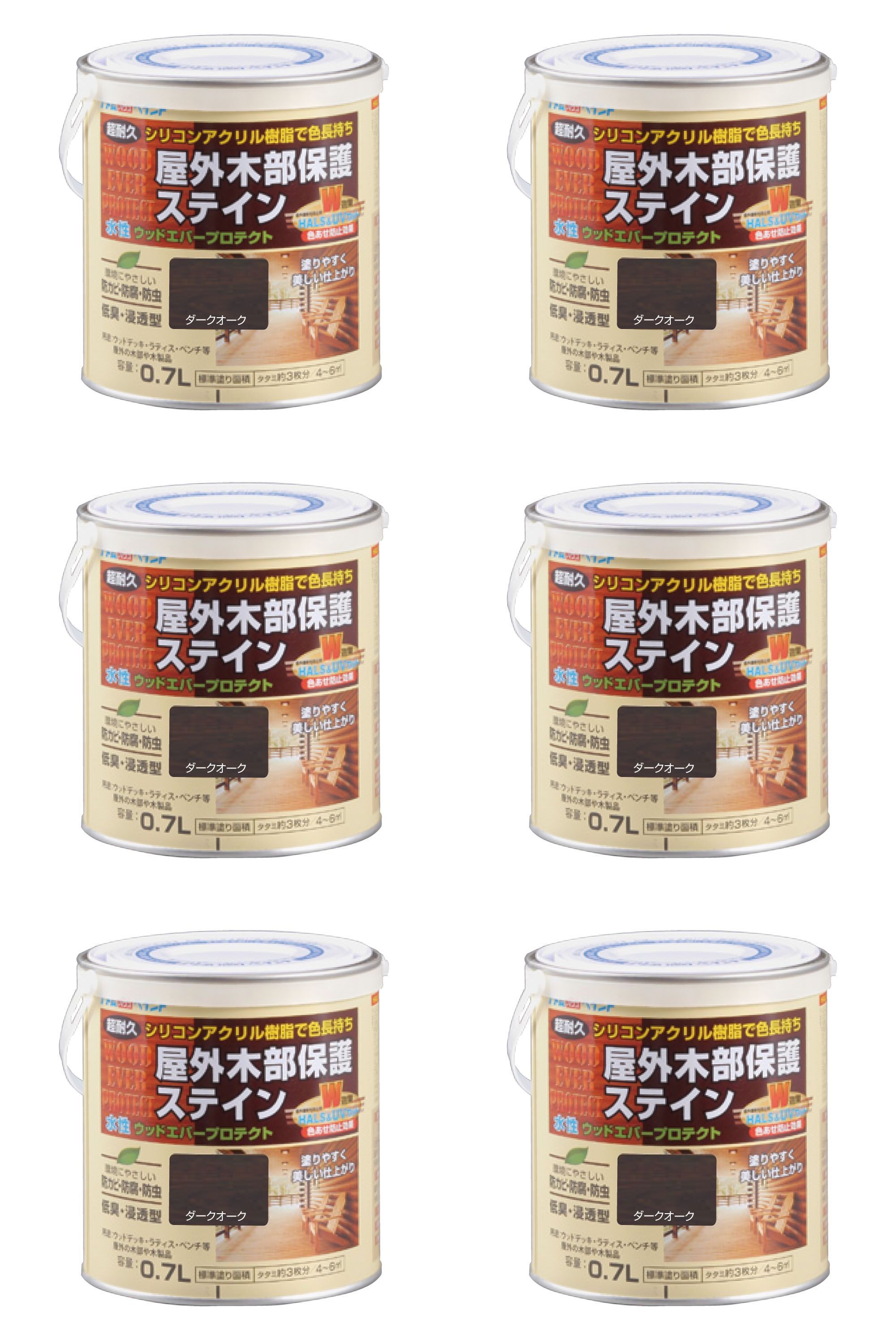 アトムハウスペイント 水性ウッドエバープロテクト 0.7L ダークオーク 6缶セット｜buckteeth shop 店