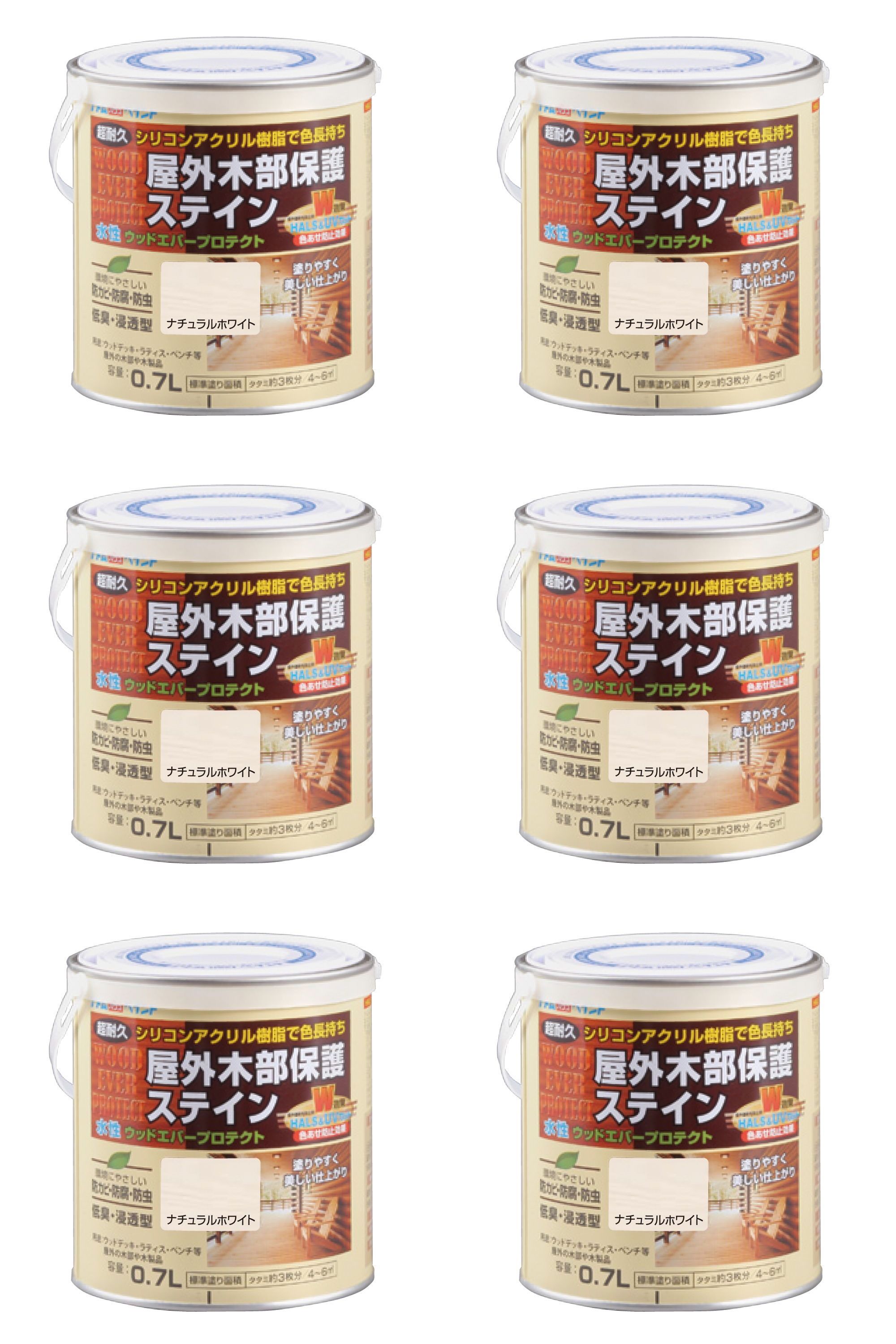 アトムハウスペイント 水性ウッドエバープロテクト 0.7L ナチュラルホワイト 6缶セット