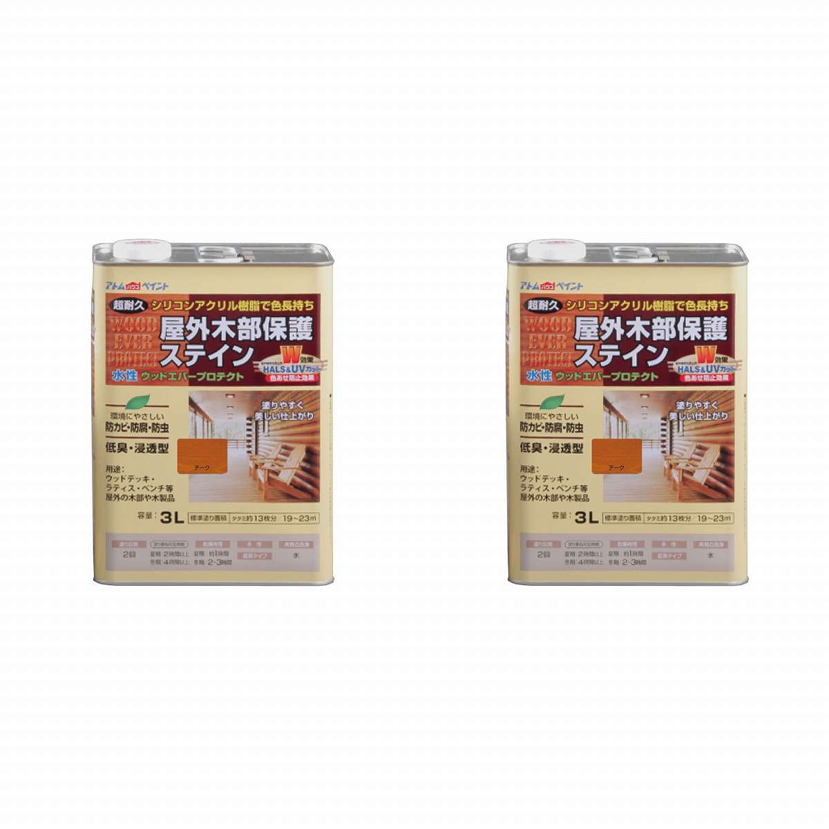 アトムハウスペイント 水性ウッドエバープロテクト 3L チーク 2缶セット