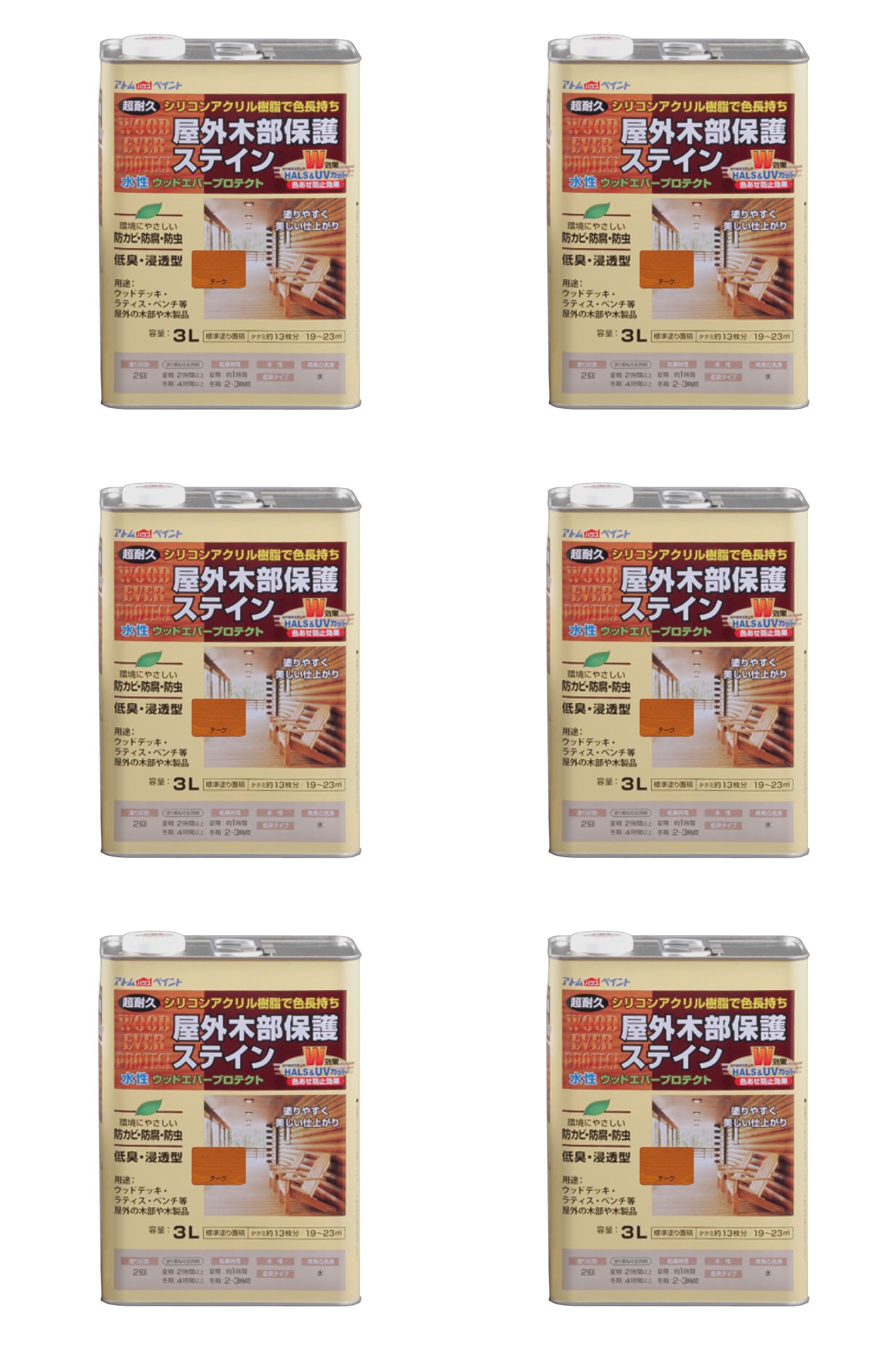 アトムハウスペイント 水性ウッドエバープロテクト 3L チーク 6缶セット 28,824円