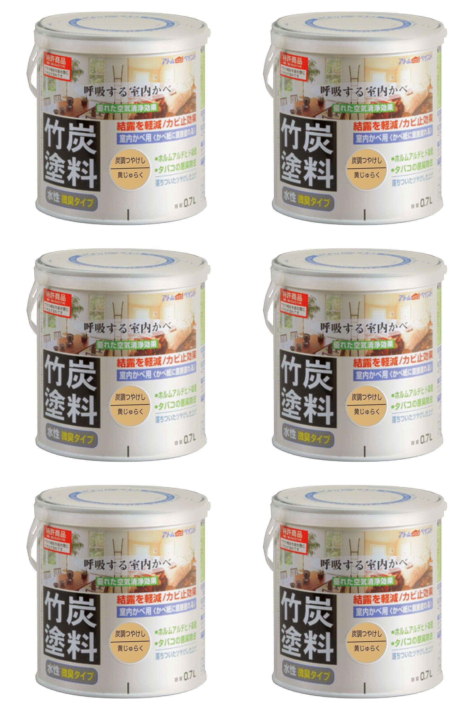 アトムハウスペイント 水溶性竹炭絵の具 0.7L 炭調黄ジュラク 6缶仕掛ける