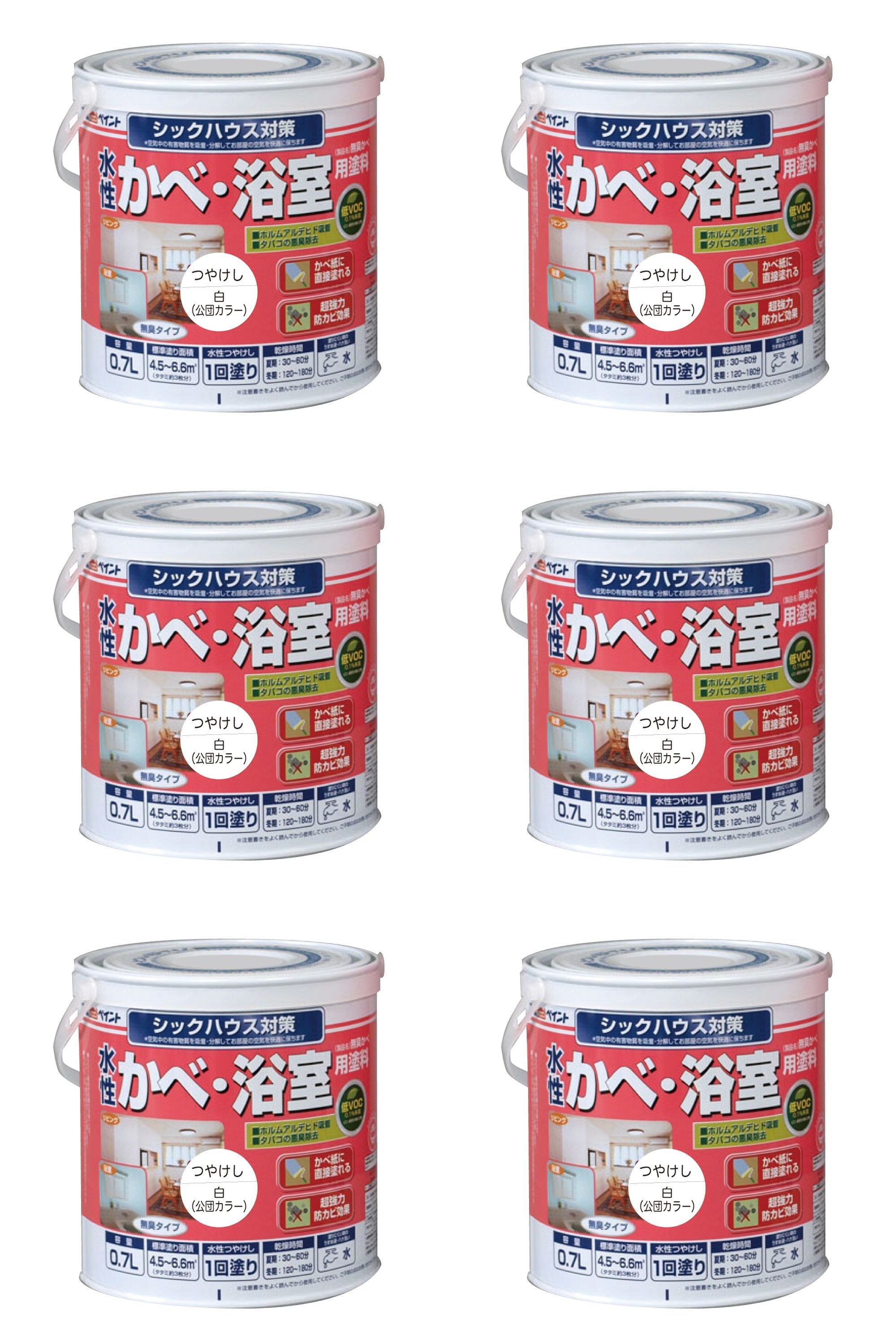 アトムハウスペイント 水性かべ・浴室用塗料（無臭かべ） 0.7L 白 6缶セット