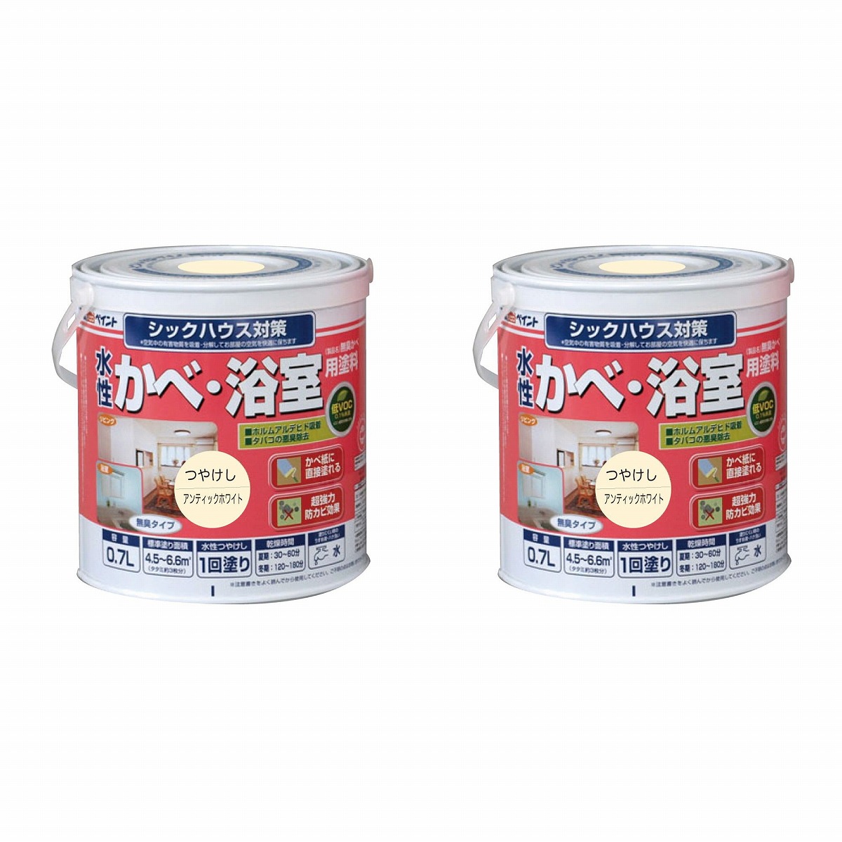 アトムハウスペイント 水性かべ・浴室用塗料（無臭かべ） 0.7L アンティックホワイト 2缶セット