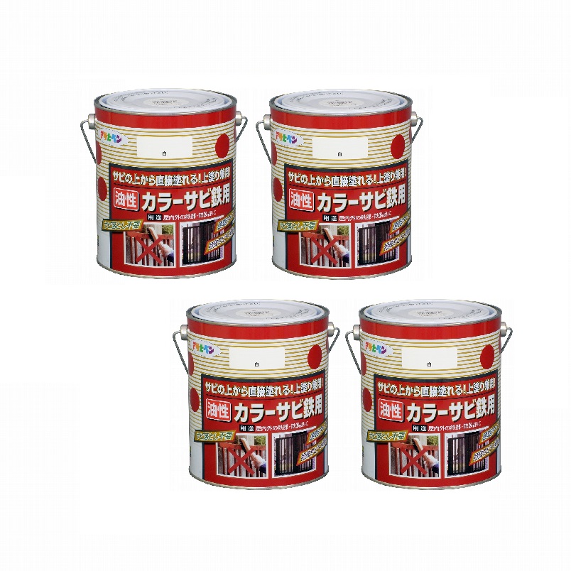 アサヒペン カラーサビ鉄用 １．６Ｌ 白【サビの上からそのまま塗れる】 4缶セット｜buckteeth shop 店