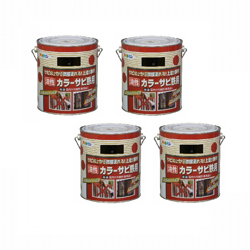 アサヒペン カラーサビ鉄用 1.6L 黒【サビの上からそのまま塗れる】 4缶セット|buckteeth shop 店