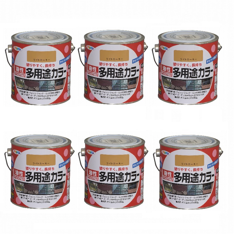アサヒペン 油性多用途カラー 0.7L ライトカーキー 6缶セット|buckteeth shop 店