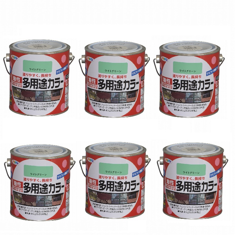 アサヒペン 油性多用途カラー ０．７Ｌ ライトグリーン 6缶セット