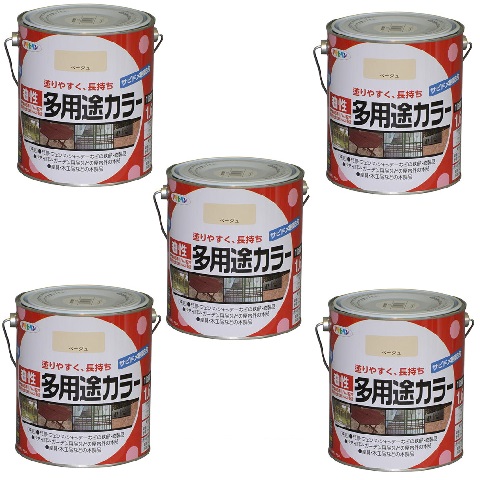 アサヒペン 油性多用途カラー 1.6L ベージュ 5缶セット|buckteeth shop 店