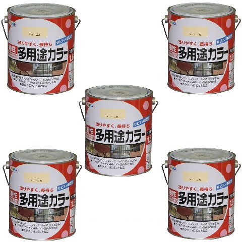 アサヒペン 油性多用途カラー １．６Ｌ クリーム 5缶セット｜buckteeth shop 店