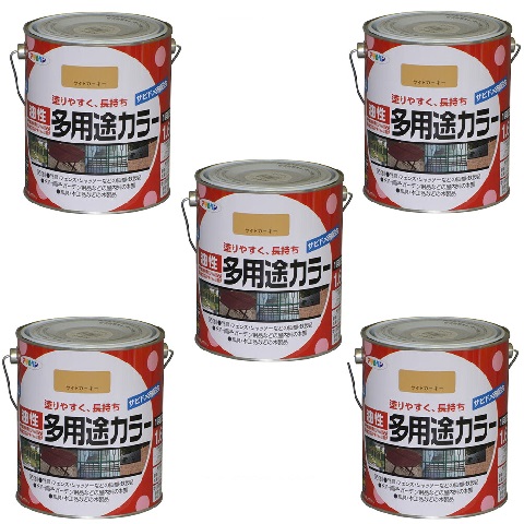 アサヒペン 油性多用途カラー 1.6L ライトカーキー 5缶セット|buckteeth shop 店
