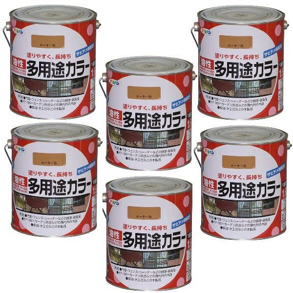 アサヒペン 油性多用途カラー １．６Ｌ カーキー 6缶セット｜buckteeth shop 店