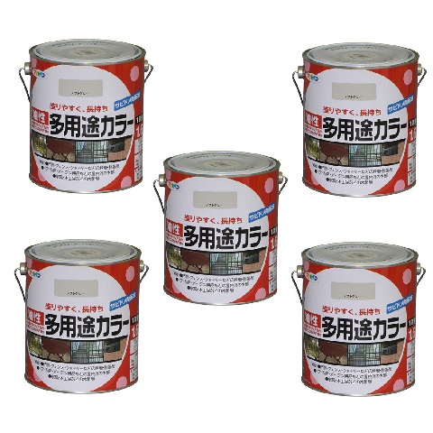 アサヒペン 油性多用途カラー １．６Ｌ ソフトグレー 5缶セット｜buckteeth shop 店