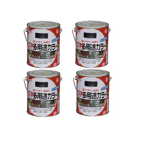 アサヒペン 油性多用途カラー １．６Ｌ ツヤ消し黒 4缶セット