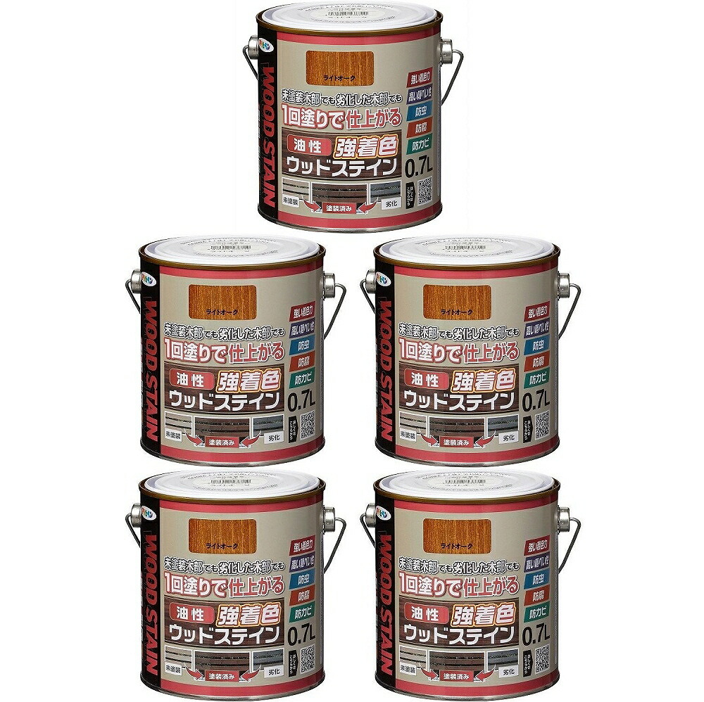アサヒペン 油性強着色ウッドステイン ライトオーク 0.7L 5缶セット|buckteeth shop 店