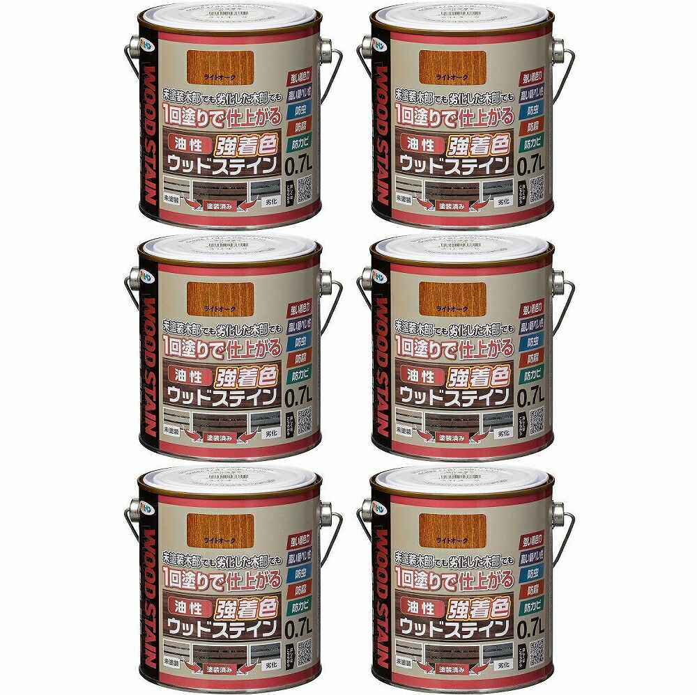 アサヒペン 油性強着色ウッドステイン ライトオーク 0.7L 6缶セット