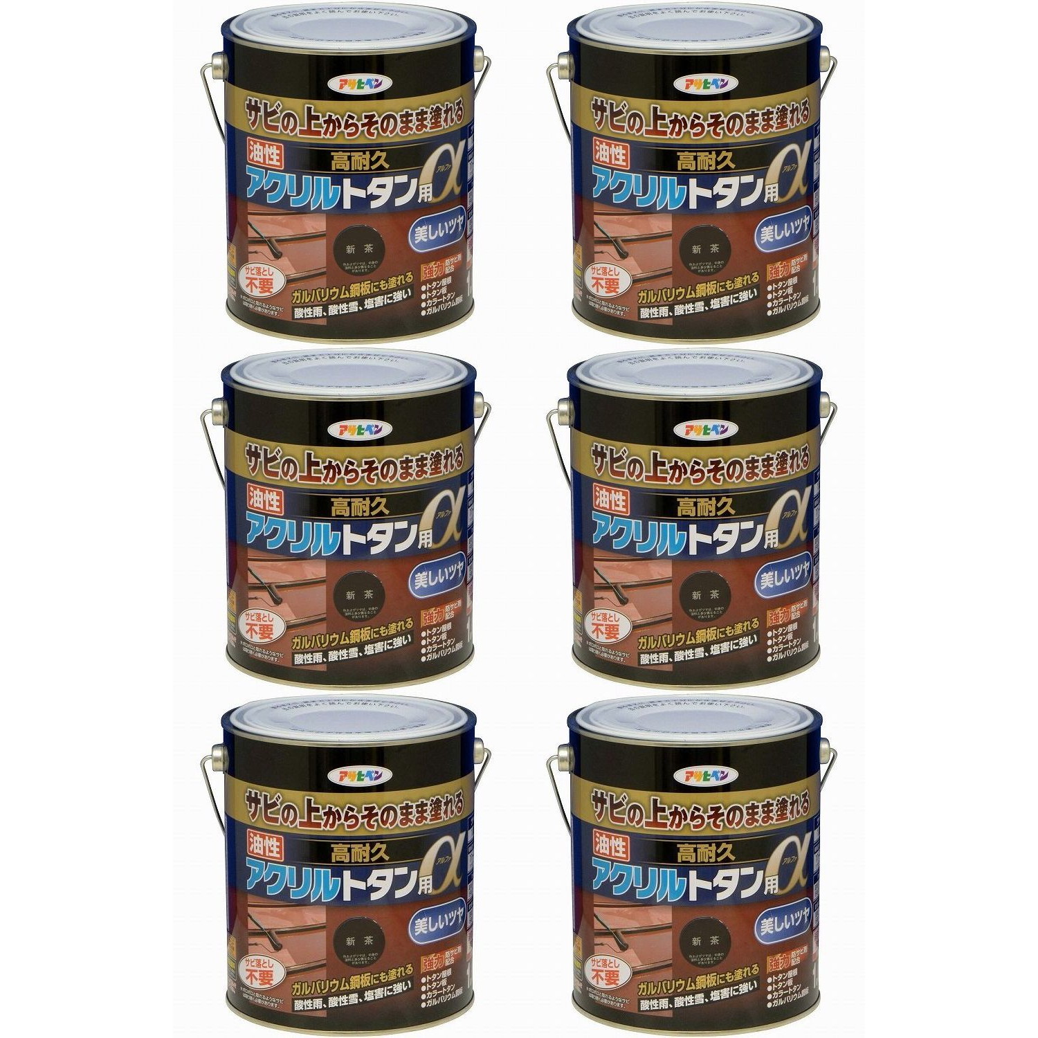 アサヒペン 油性高耐久アクリルトタン用α 1.6KG 新茶 6缶セット|buckteeth shop 店