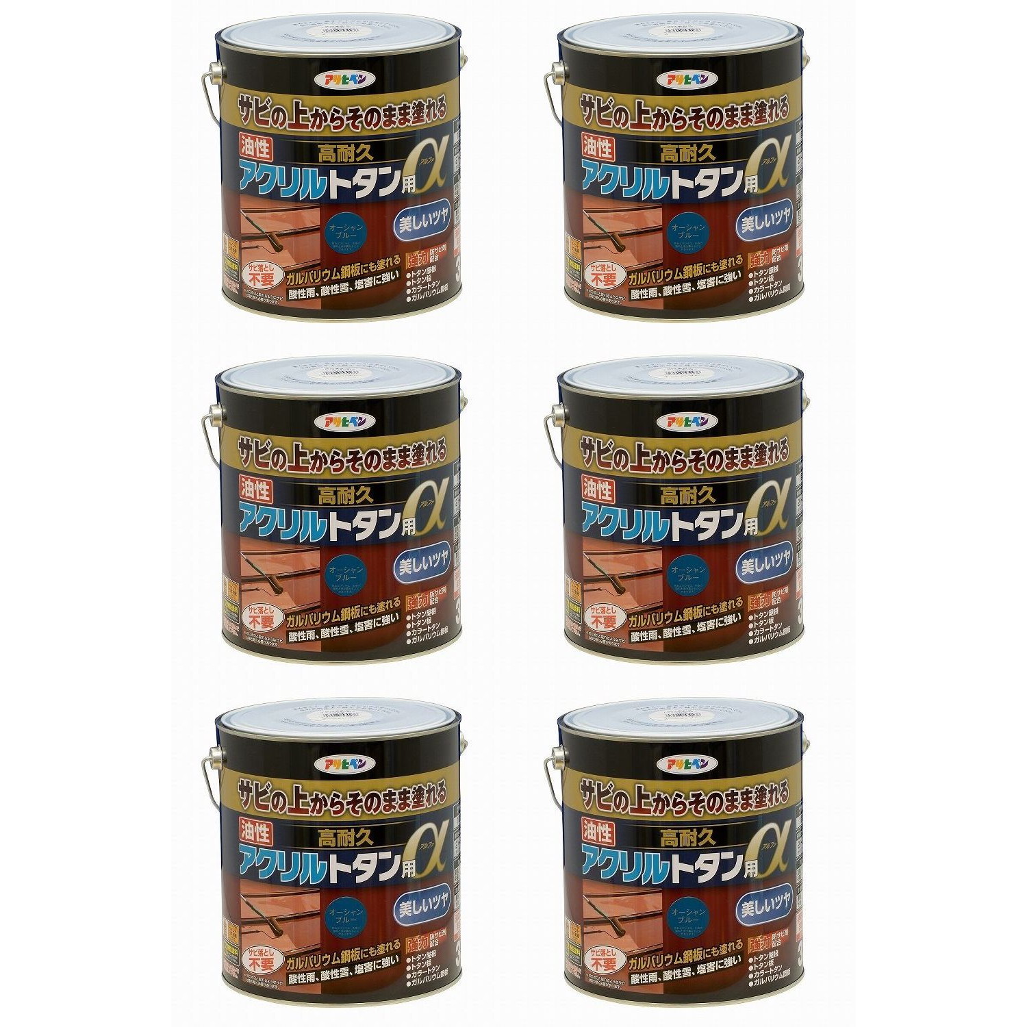 アサヒペン 油性高耐久アクリル繊維トタン用α ３ＫＧ 大海原青み 6缶仕掛ける
