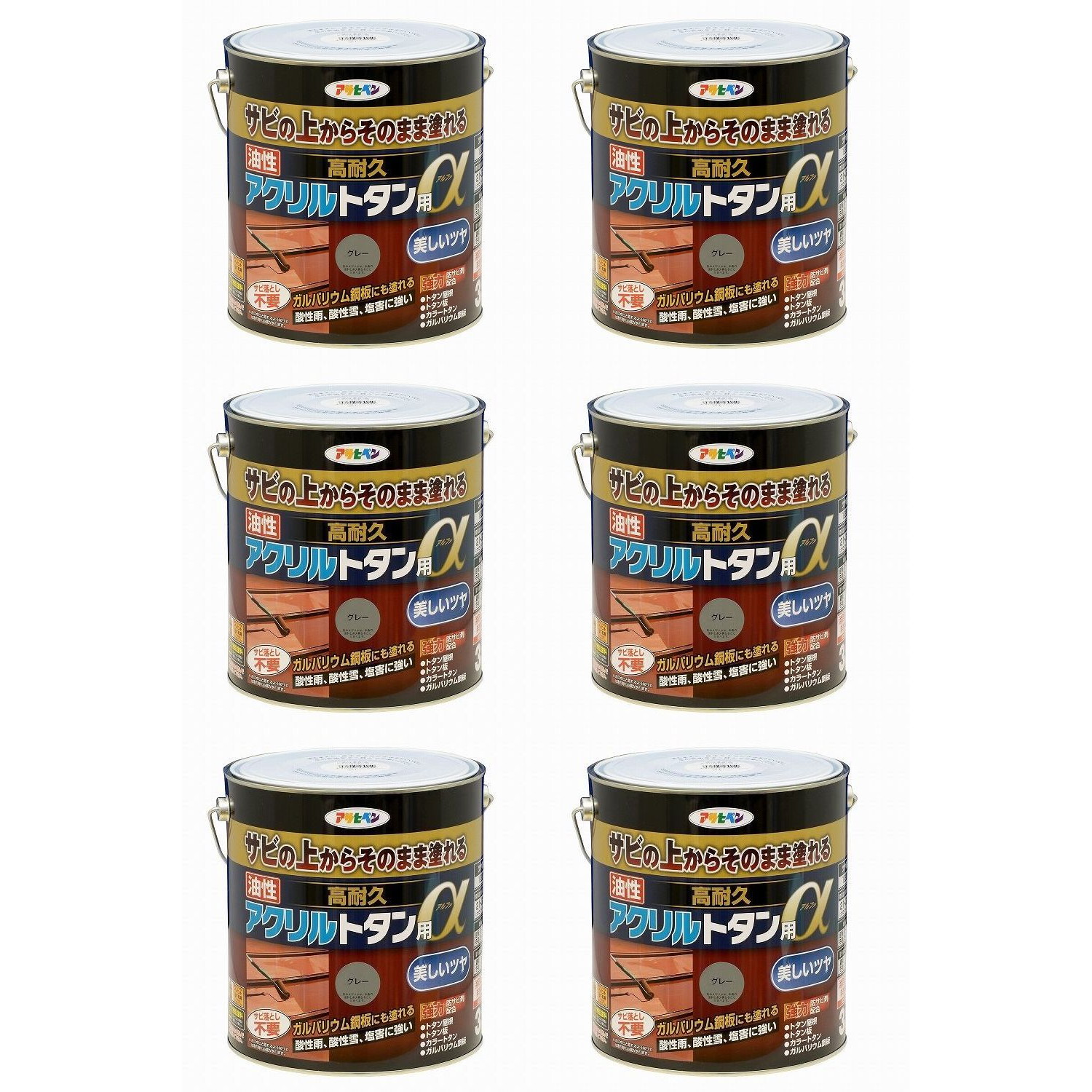 アサヒペン 油性高耐久アクリル繊維トタン用α ３ＫＧ 薄墨色 6缶仕掛ける