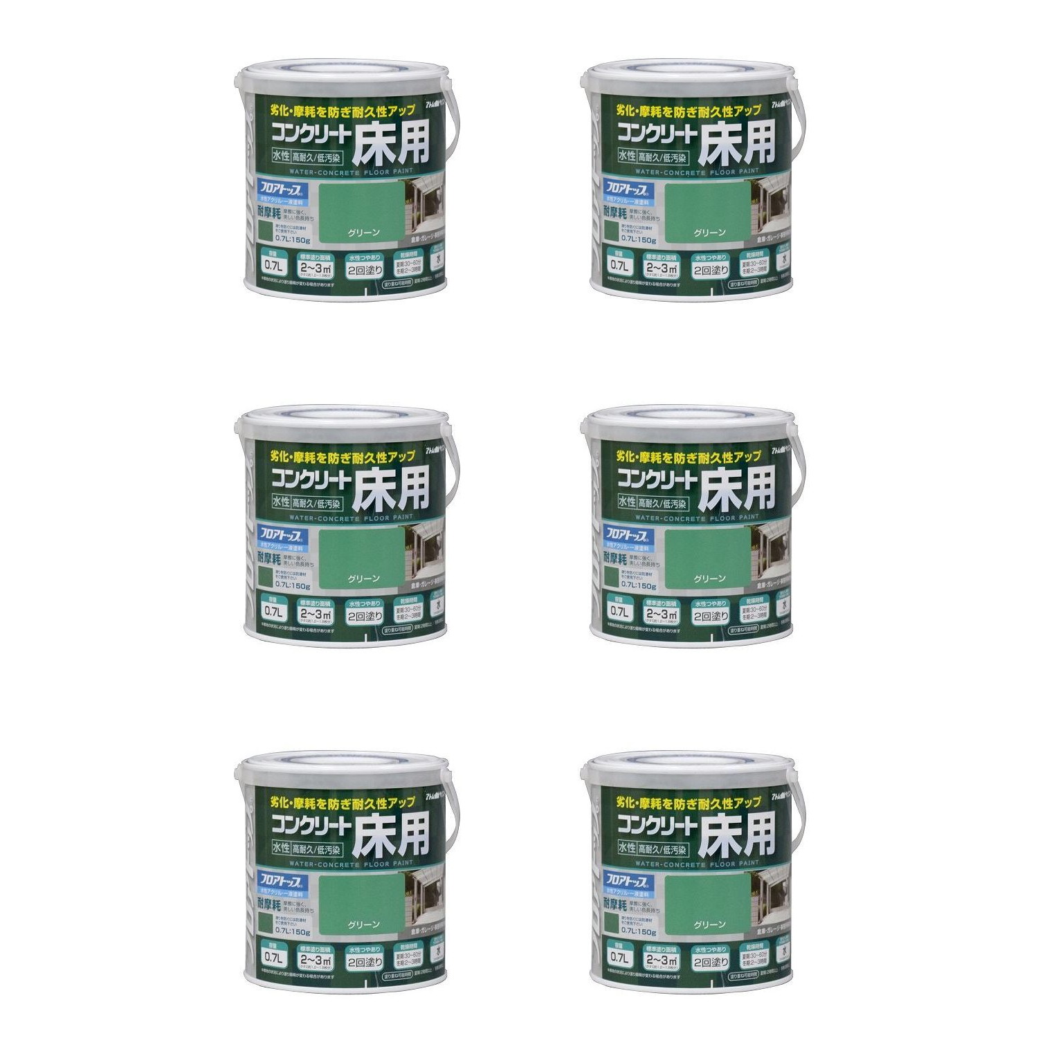 アトムハウスペイント 水性コンクリート床用フロアトップ 0.7L グリーン 6缶セット