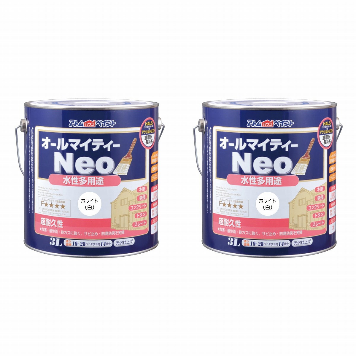 アトムハウスペイント 水性オールマイティーネオ 3L ホワイト 2缶セット