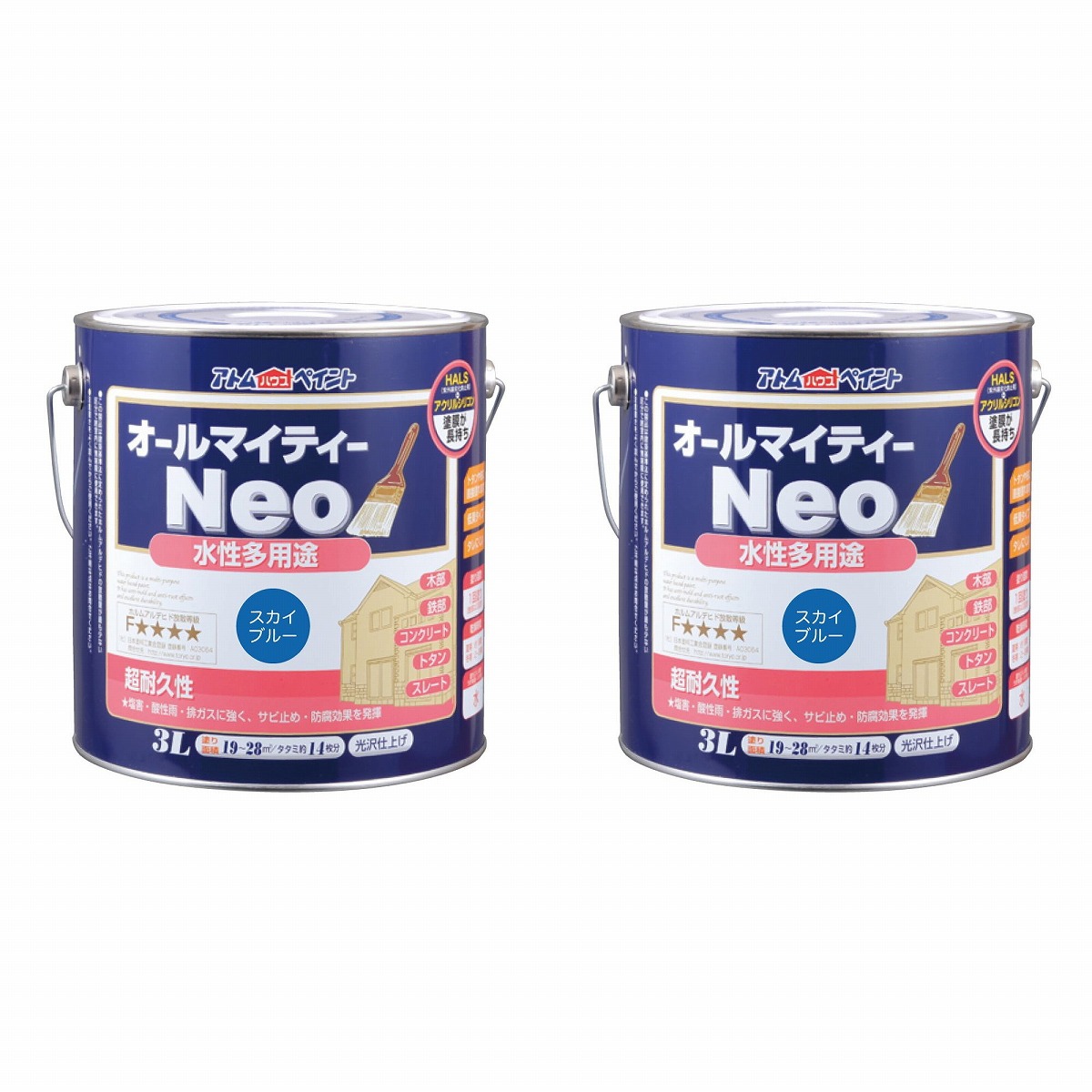 アトムハウスペイント 水性オールマイティーネオ 3L スカイブルー 2缶セット