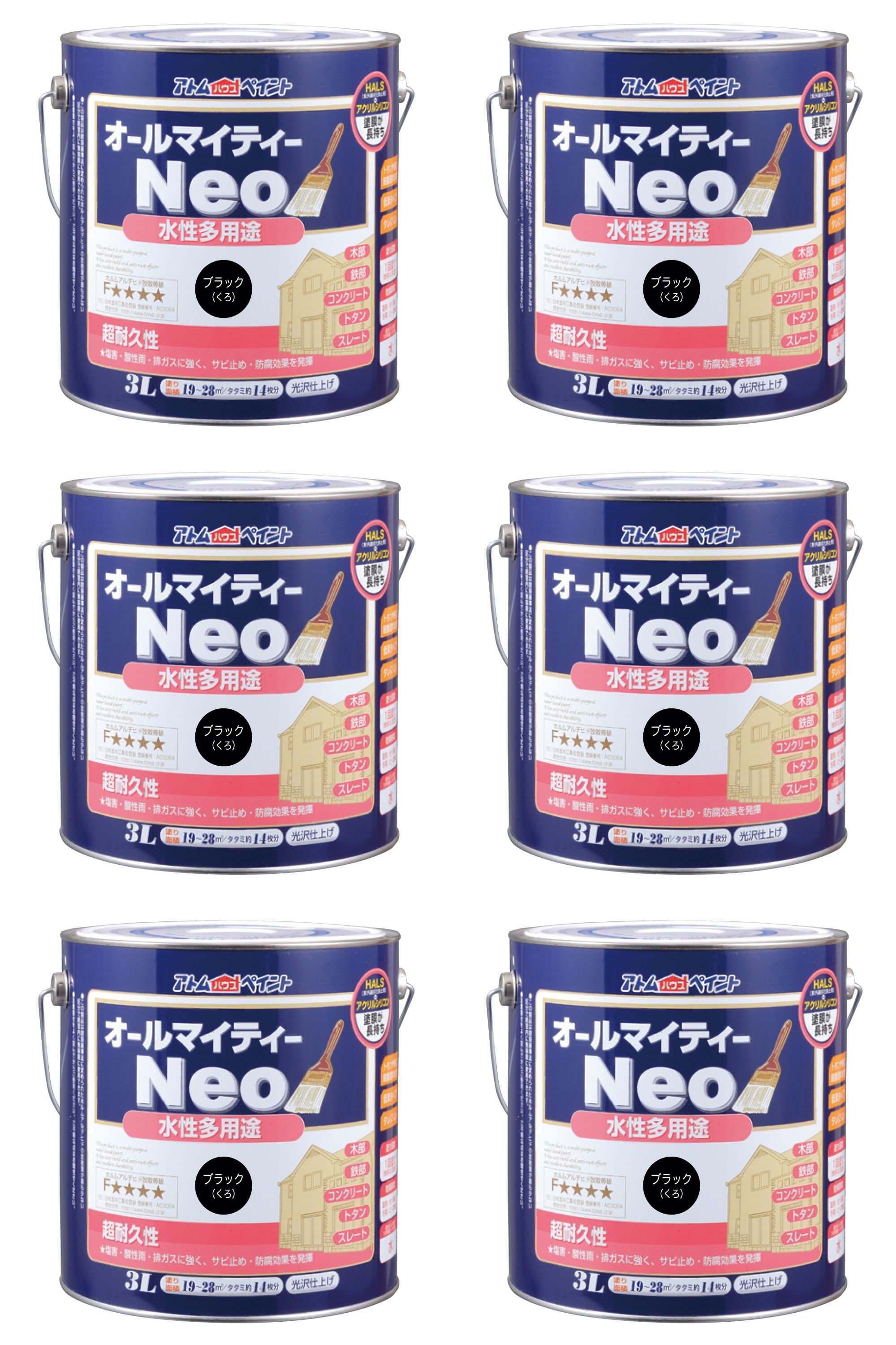 アトムハウスペイント 水性オールマイティーネオ 3L ブラック 6缶セット 27,133円