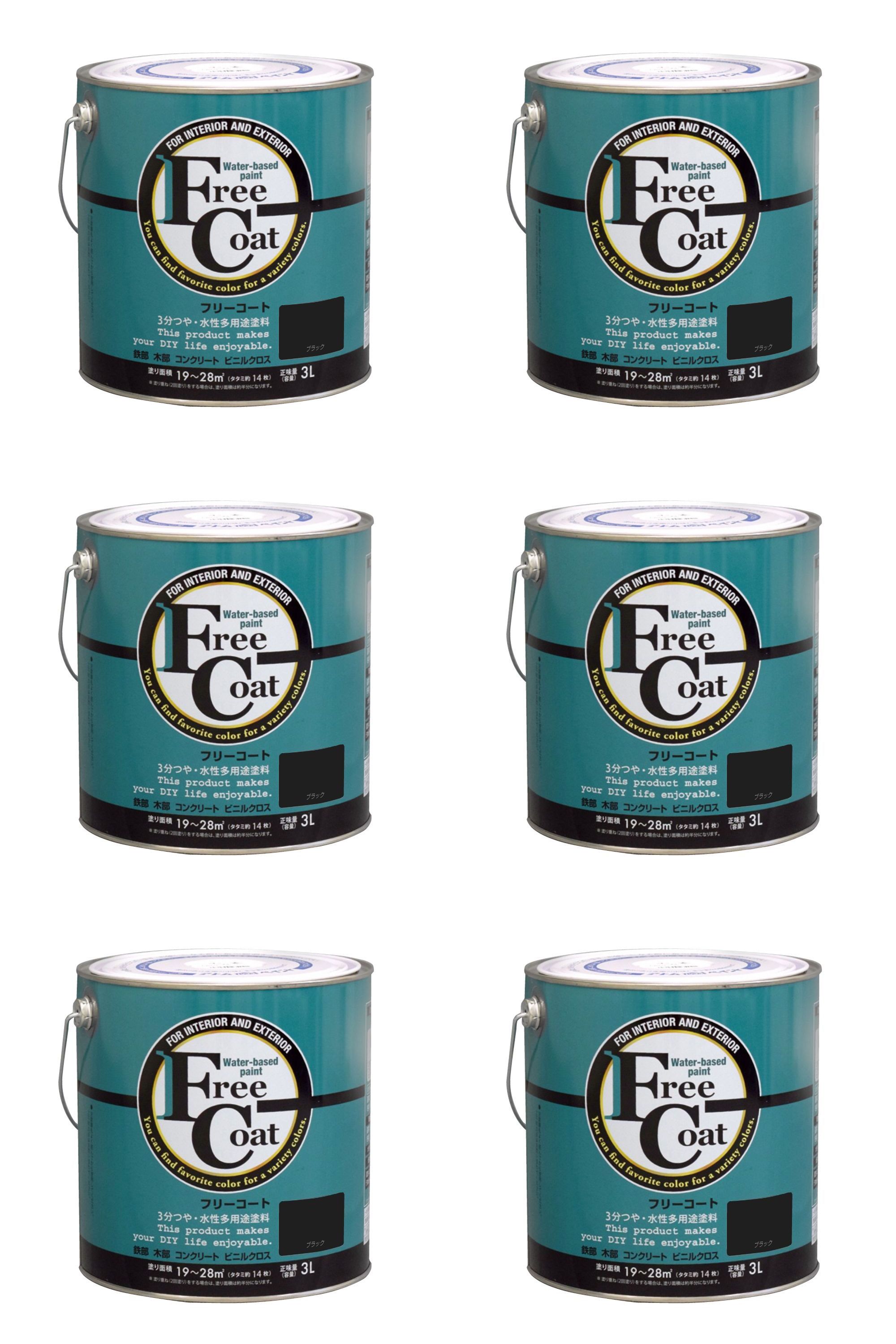 アトムハウスペイント 水性フリーコート 3L ブラック 6缶セット｜buckteeth shop 店