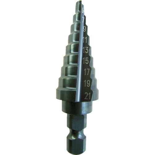 【対応・送料無料】 ＴＲＵＳＣＯ　ステップドリル　２枚刃黒染め表面処理　５～２５ｍｍ　段数１１