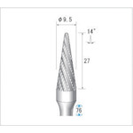 ナカニシ　チタンコート超硬カッター　テーパー先丸型　ダブルカット　φ１０×３０×軸φ６　１４°　(21542)