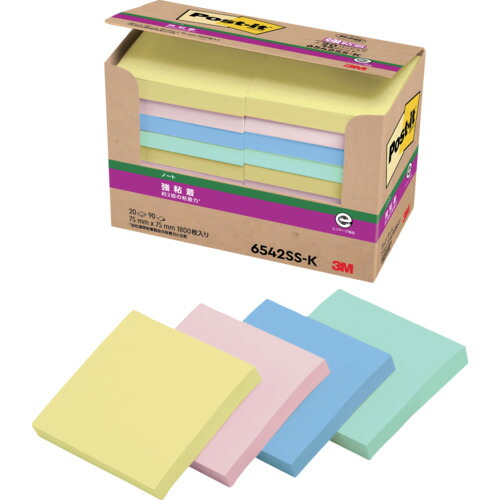 ３Ｍ　ポスト・イット　強粘着７５Ｘ７５ｍｍ９０枚Ｘ２０パッド４色混色　１８００枚