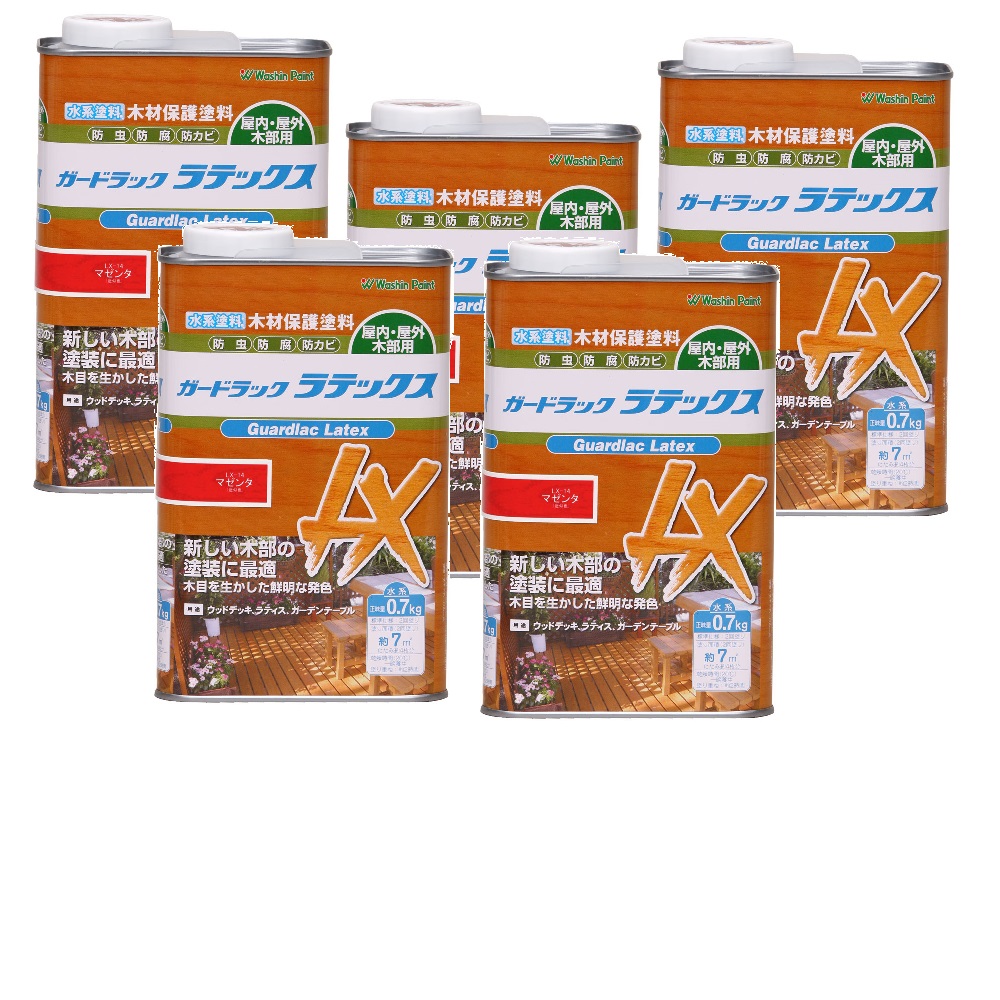 和信ペイント ガードラック ラテックス ＬＸ&minus;１４ マゼンタ 0.7kg ５缶セット｜buckteeth shop 店