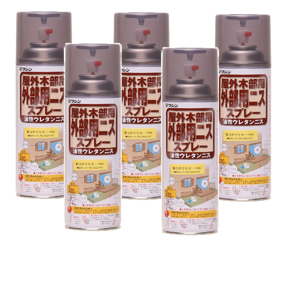 和信ペイント 外部用ニススプレー 半つやクリヤー 420ml 5缶セット|buckteeth shop 店